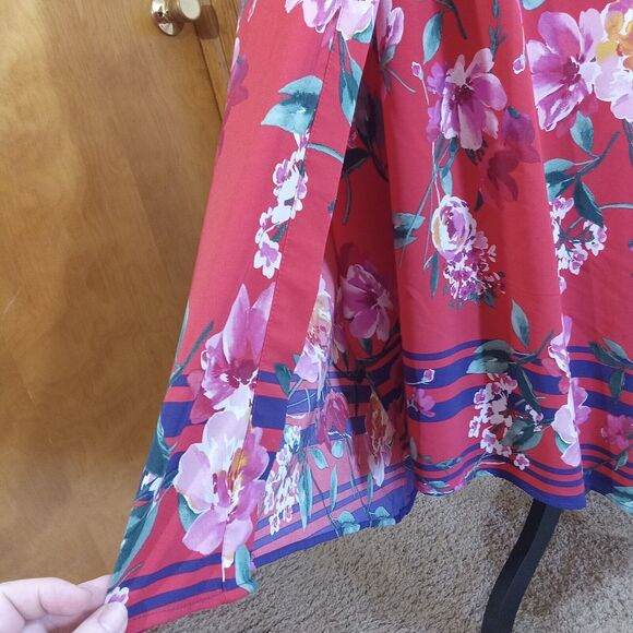 Chris McLaughlin Size 16 Dress Red Pink White Floral Maxi Faux Wraparound - Picture 4 of 15
